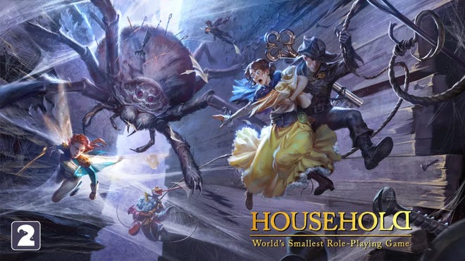 Household rpg, giant spider chasing regency dressed people