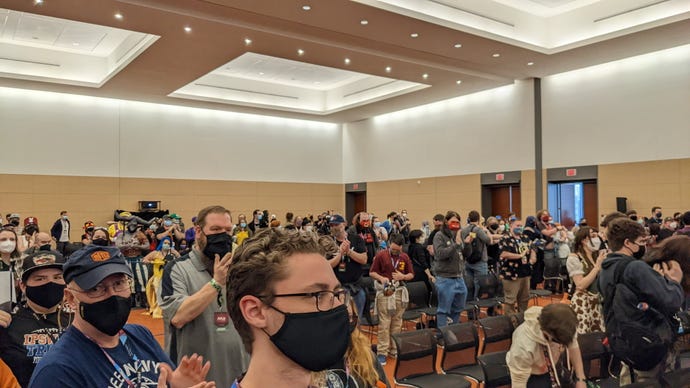 A crowd applauds at PAX East 2022