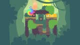 A snakebird navigates the jungle in this screen from Snakebird Complete, headed for a portal. Spikes must be navigated first.