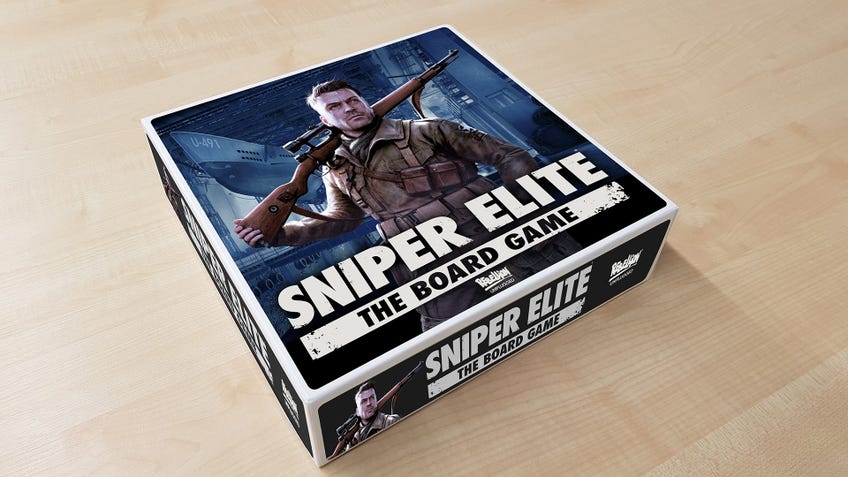 Sniper Elite the Board Game official box art from publisher Rebellion.