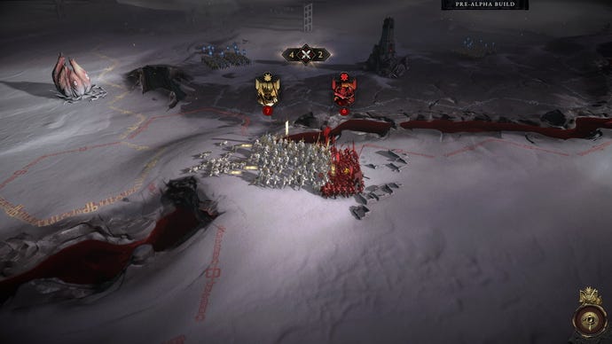Two armies fight on an ashen hellscape in Solium Infernum (2023)