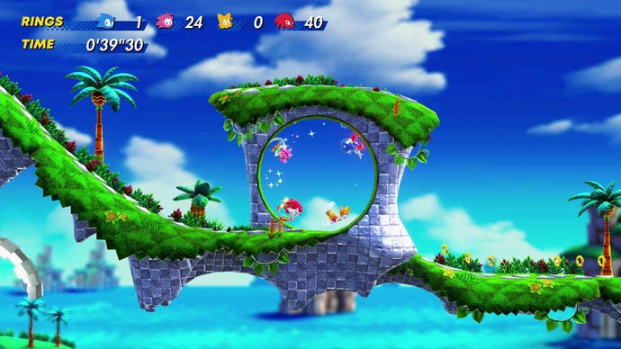 Sonic Superstars four players run round a loop
