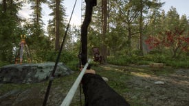 A player aims the Compound Bow in Sons Of The Forest.