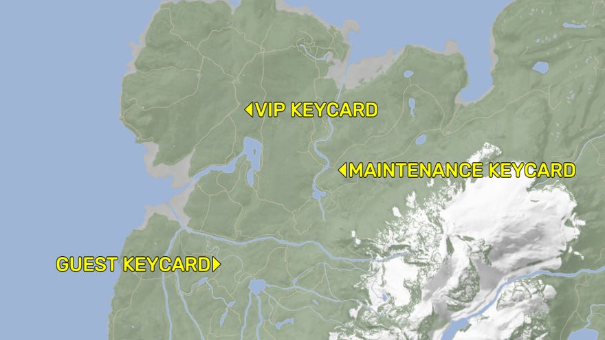 Peta yang menunjukkan tiga lokasi kartu kunci di Sons of the Forest