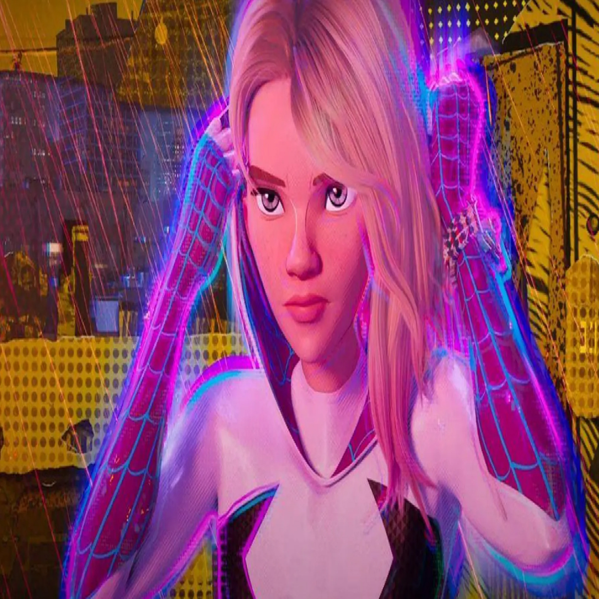 Spider-gwen's appearance is notable for her black and white