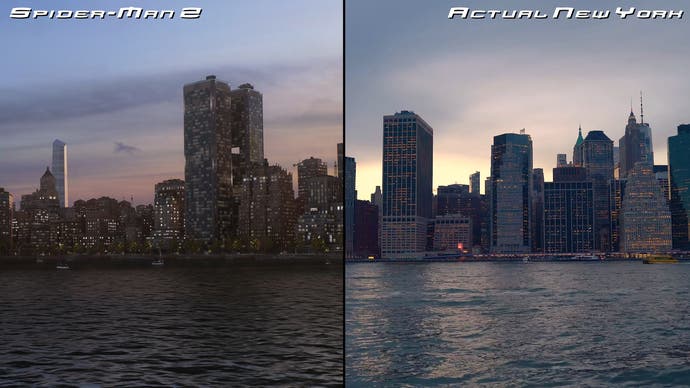 Spider-Man 2's rough choppy water compared to real world NYC