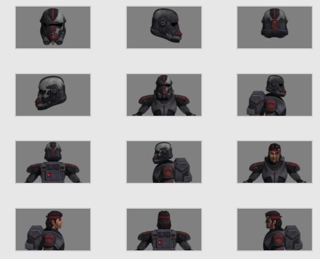Different angles of Hunter's armor from Star Wars: The Clone Wars, from StarWars.com.