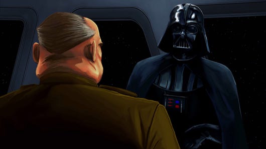 Darth Vader talks to a general in Star Wars Dark Forces Remaster