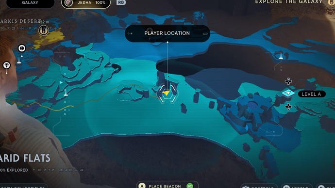 Star Wars Jedi Survivor screenshot showing the location of a Treasure on the map.