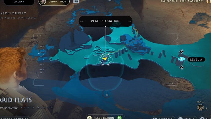 Star Wars Jedi Survivor screenshot showing the location of a Treasure on the map.