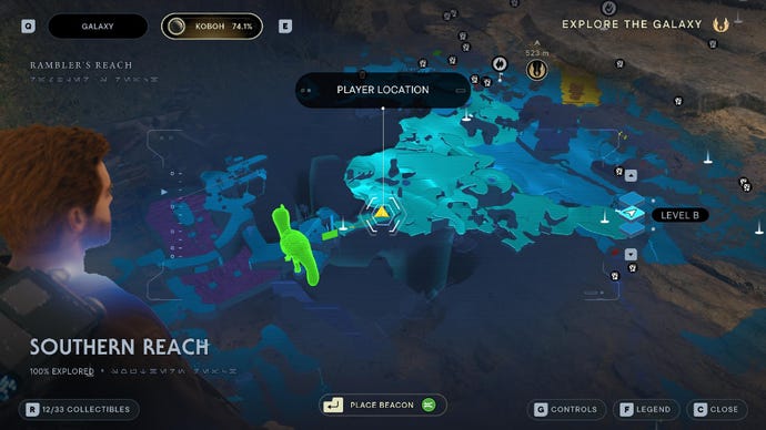 Captura de tela de Stars Survivor de Star Wars Jedi mostrando a localização de Beetu Deetu no mapa