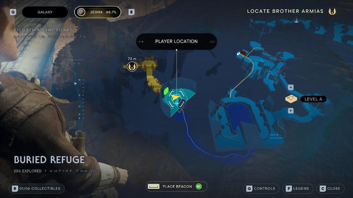 Star Wars Jedi: Survivor screenshot showing the location of a chest on the map.