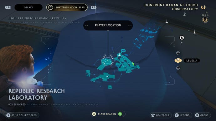 Star Wars Jedi Survivor screenshot showing the location of the Centered perk on the map.