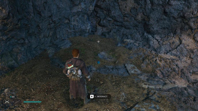 Star Wars Jedi Survivor screenshot showing Cal by some craggy rocks.