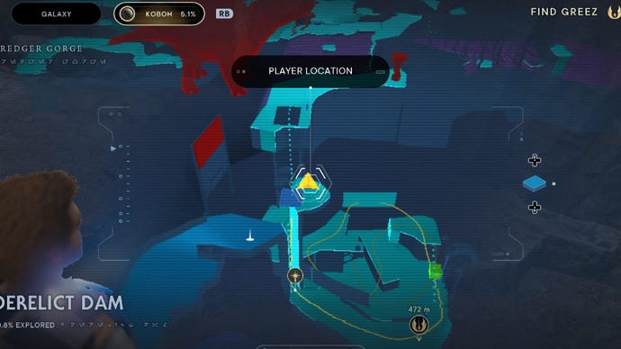 Star Wars Jedi Survivor screenshot showing the location of a priorite shard on the map.