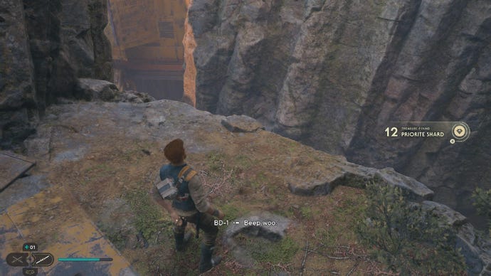 Star Wars Jedi Survivor screenshot showing Cal on some craggy rocks.