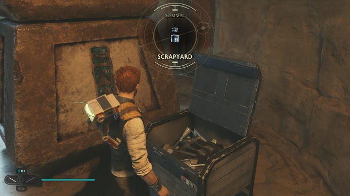 Star Wars Jedi Survivor screenshot showing Cal opening a chest.