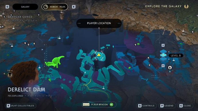 Captura de tela de Stars Survivor de Star Wars Jedi mostrando a localização da matriarca de Gorocco no mapa
