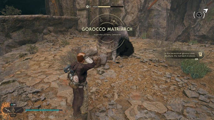 Star Wars Jedi Survivor Screenshot mostrando Cal arranhando a cabeça pelo cadáver da matriarca de Gorocco