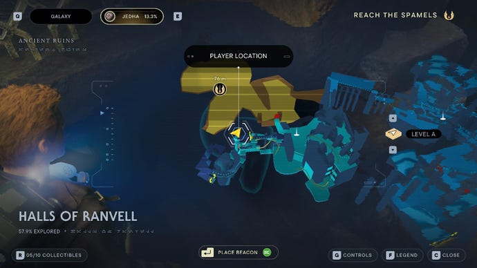 Star Wars Jedi Survivor screenshot showing the location of a treasure on the map of Jedha.