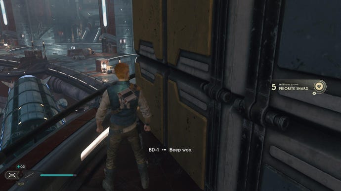 Star Wars Jedi Survivor screenshot showing Cal grabbing a priorite shard.
