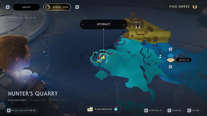 Star Wars Jedi Survivor screenshot showing the location of a Databank on the map.