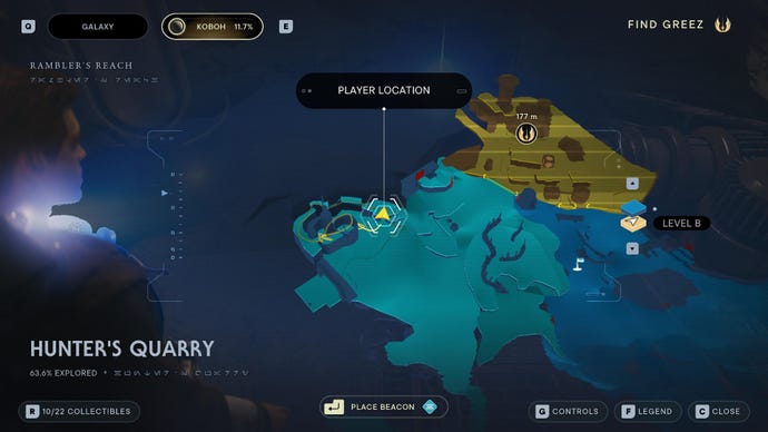 Star Wars Jedi Survivor screenshot showing the location of a Force Essence on the map.