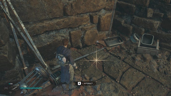 Star Wars Jedi Survivor screenshot showing Cal staring at a Jedha Scroll glint in Monastery Walls.