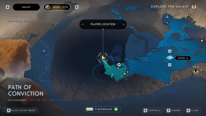 Star Wars Jedi Survivor screenshot showing the location of a treasure on the map.