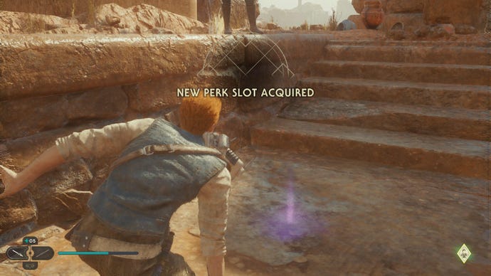 Star Wars Jedi Survivor screenshot showing Cal standing up after getting a new perk slot.