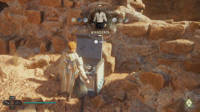 Star Wars Jedi Survivor screenshot showing Cal opening a chest.