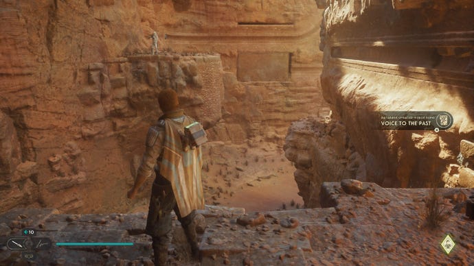 Star Wars Jedi Survivor screenshot showing Cal staring at a scan point on Jedha.