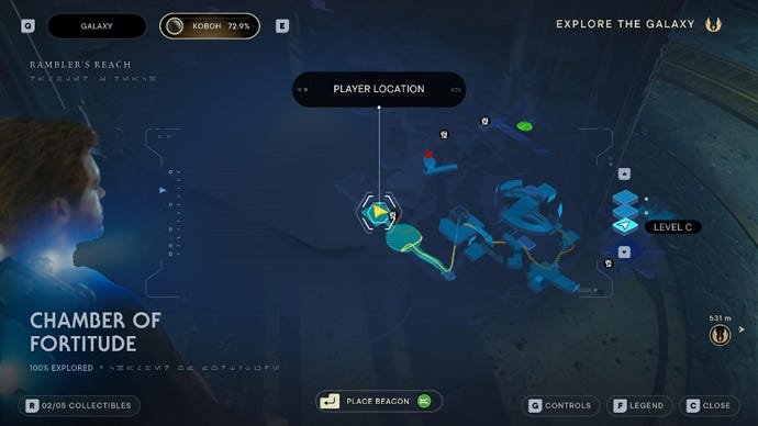 Star Wars Jedi Survivor screenshot showing the location of the Persistence perk on the map.