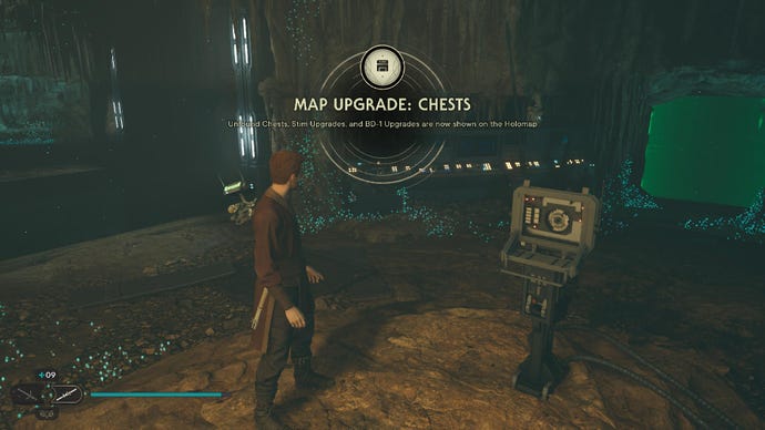 Star Wars Jedi Survivor screenshot showing Cal obtaining the Map Upgrade: Chests.