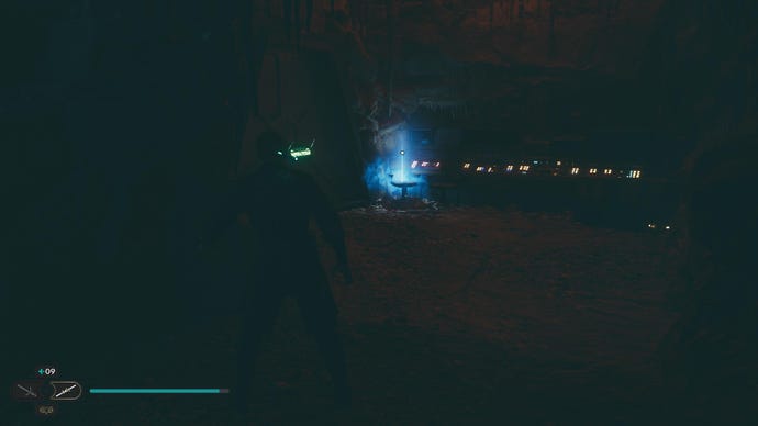 Star Wars Jedi Survivor screenshot showing Cal stood in a dark tunnel.