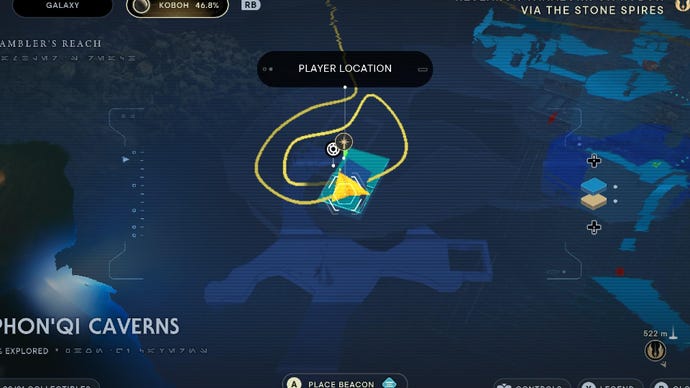 Star Wars Jedi Survivor screenshot showing the location of a Databank on the map.