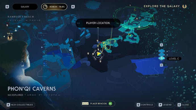 Star Wars Jedi Survivor screenshot showing the location of a Skill Point Essence on the map.