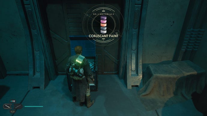 Star Wars Jedi Survivor screenshot showing Cal stood next to a chest.