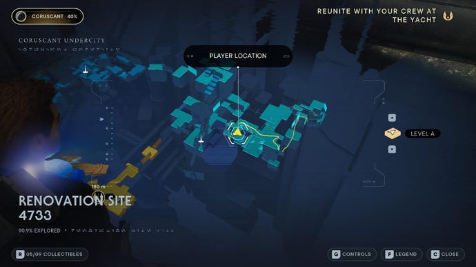 Star Wars Jedi Survivor screenshot showing the location of a Priorite Shard on the map.