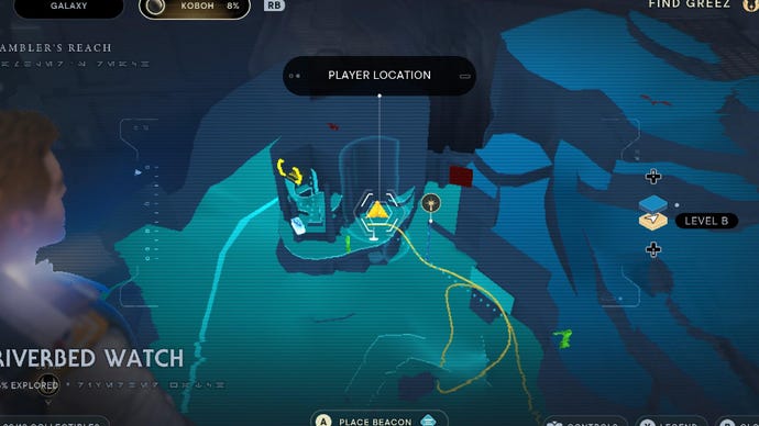 Star Wars Jedi Survivor screenshot showing the location of a Databank scan point on the map.