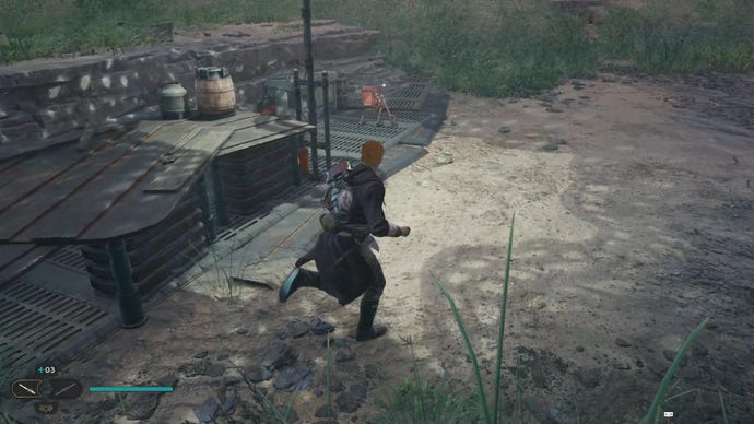 Star Wars Jedi Survivor screenshot showing Cal running near a Scavenger Droid.