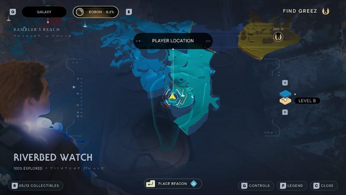 Star Wars Jedi Survivor screenshot showing the location of a Priorite Shard on the map.