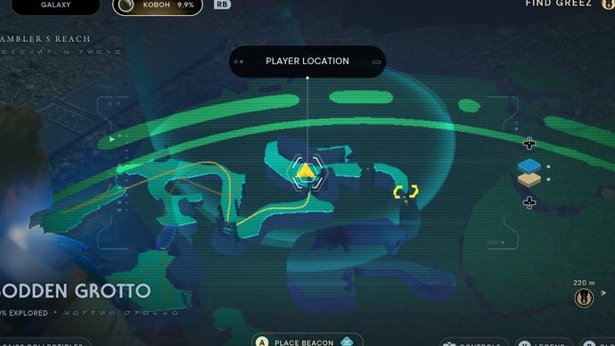 Star Wars Jedi Survivor screenshot showing the location of a Priorite Shard on the map.