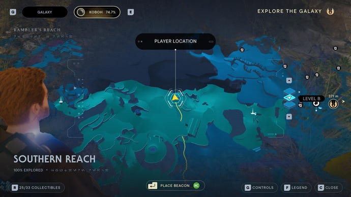 Star Wars Jedi Survivor screenshot showing the location of a seed pod on a map.