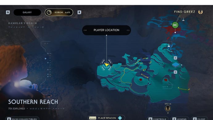 Star Wars Jedi Survivor screenshot showing the location of a force echo on the map.