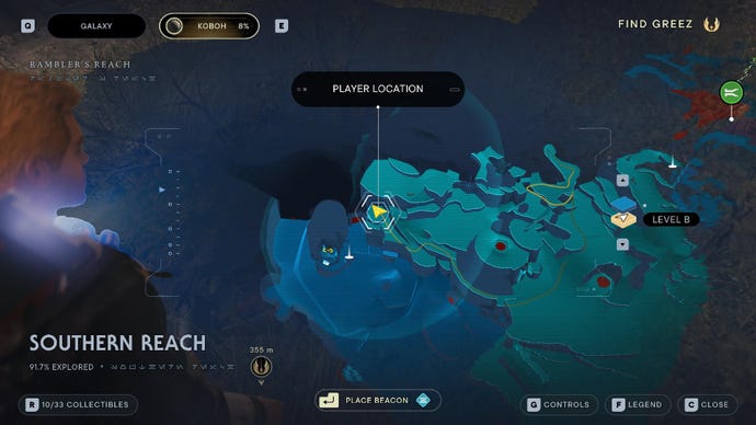 Star Wars Jedi Survivor screenshot showing the location of a seed pod on a map.