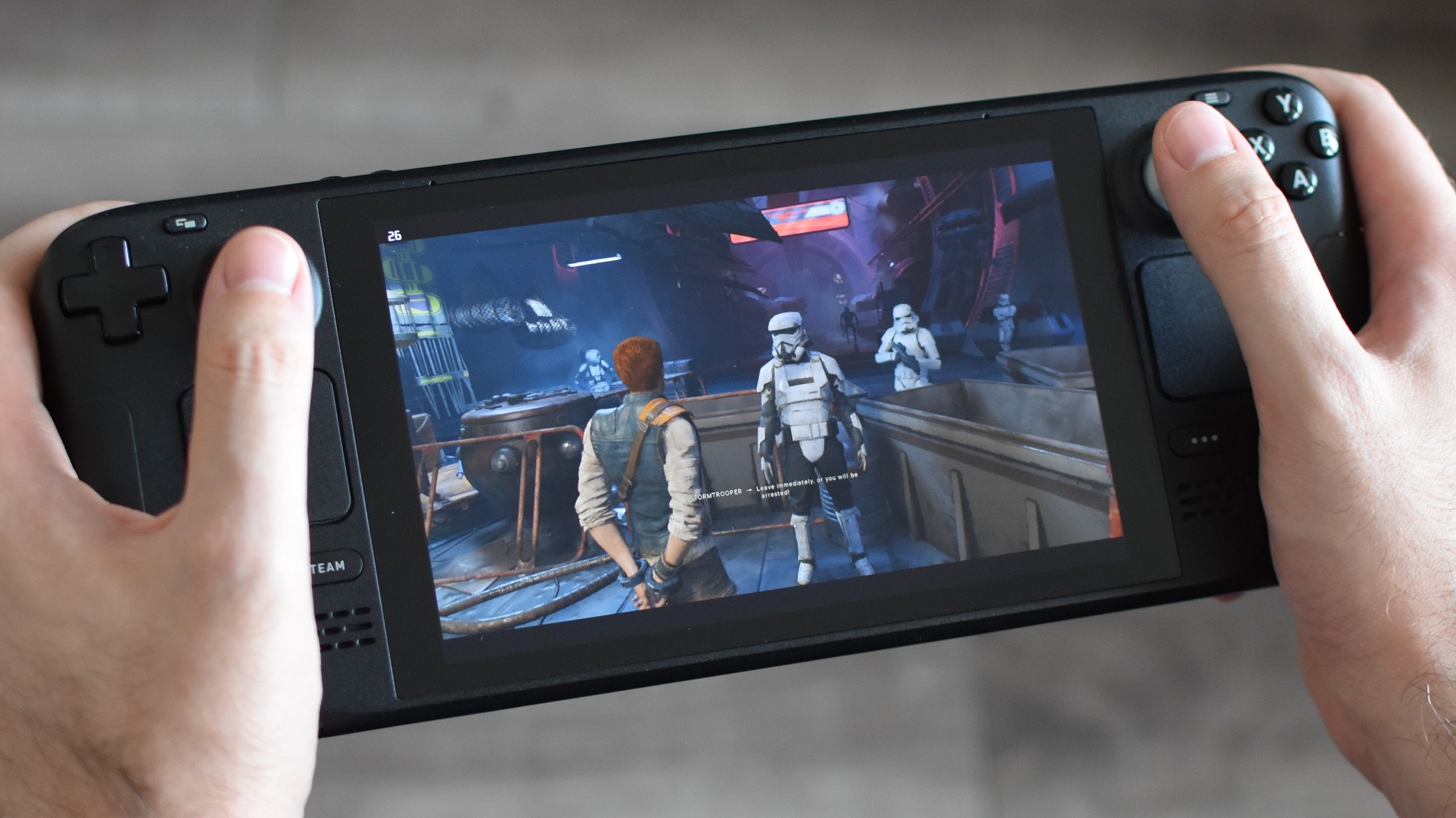 Star Wars Jedi: Survivor running on a Steam Deck.