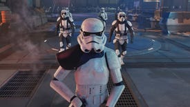 Star Wars Jedi: Survivor trailer screenshot of stormtroopers marching.