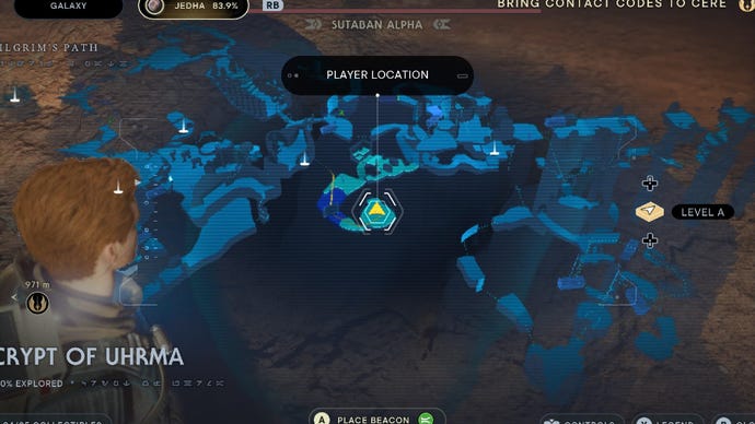 Captura de pantalla de Star Wars Jedi Survivor que muestra la ubicación del alfa de Sutaban en el mapa