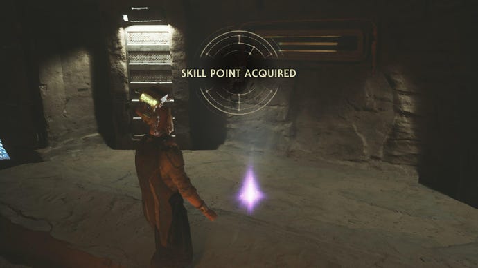 Star Wars Jedi Survivor screenshot showing Cal finding a Skill Point Essence in The Archives.